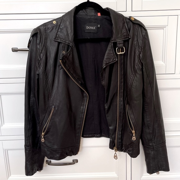 Doma Black Leather Moto Jacket (size M) - Picture 2 of 14